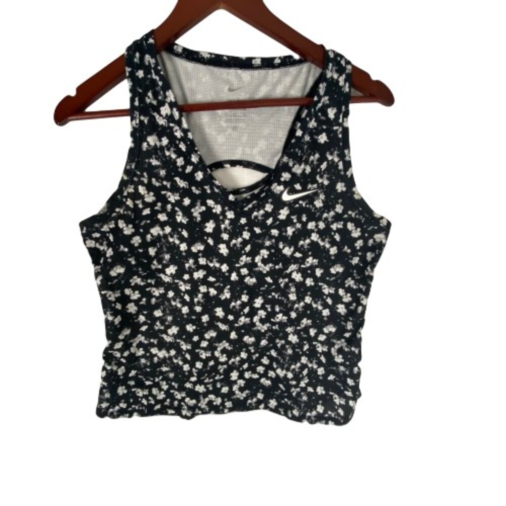 Nike Cropped Tank Top Women Small Black Victory Floral Dri Fit Slim Fit Pullover